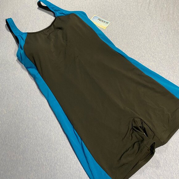 Sporti Womens Scoop Neck Unitard Swimsuit Size 18 Black/Blue - Picture 2 of 8